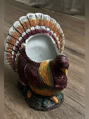 Hand-Painted Ceramic Turkey Planter - Brown & Multicolor